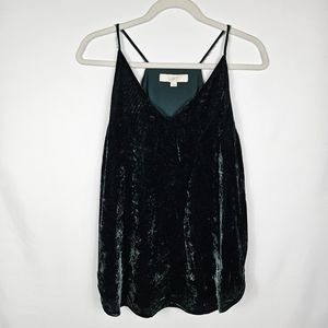 LOFT Womens V Neck Blouse Top Velvet Sleeveless Green Size Small